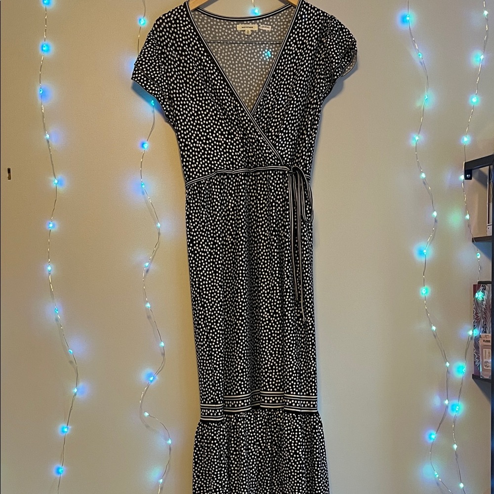 Max Studio Black and White Polka Dot Wrap Maxi Dress
